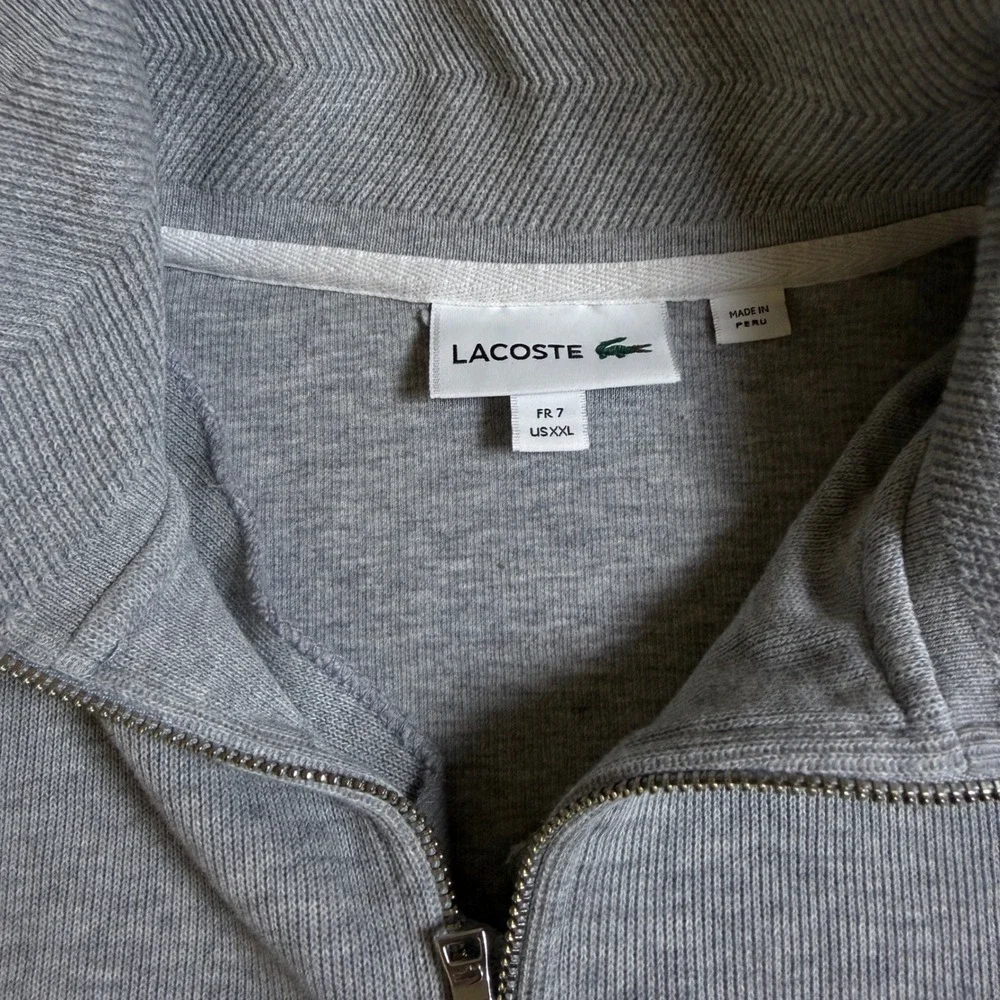 Lacoste Mens Quarter Zip Pullover Sweater Heather Gray Cotton SH192T XXL